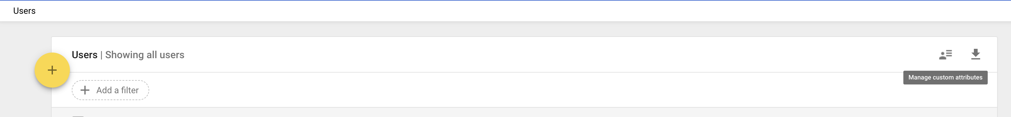 Users list with "Manage custom attributes" button visibile